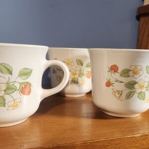 Corningware White Mugs with Floral Design